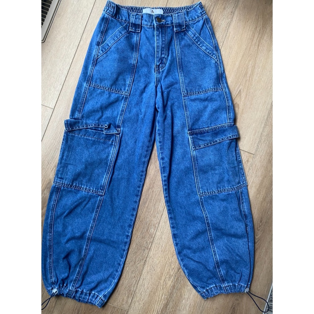 Flying Angel Cargo Jeans Womens S 27 Blue Barrel Leg Parachute Denim